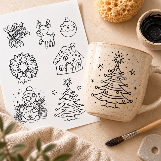 Siebdruckschablone - Sieben Weihnachts Motive - XL 21x30cm