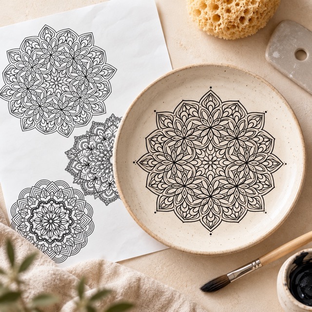 Siebdruckschablone - Drei Mandala Motive - XL 21x30cm