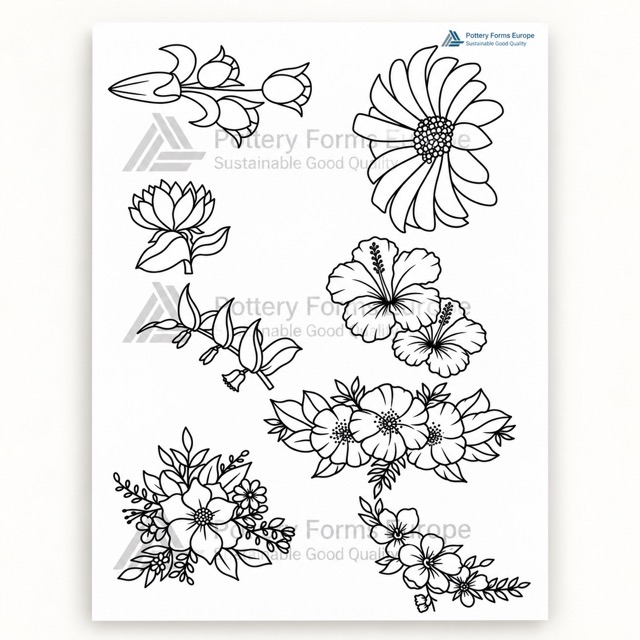 Siebdruckschablone - Acht Blumen Motive - XL 21x30cm