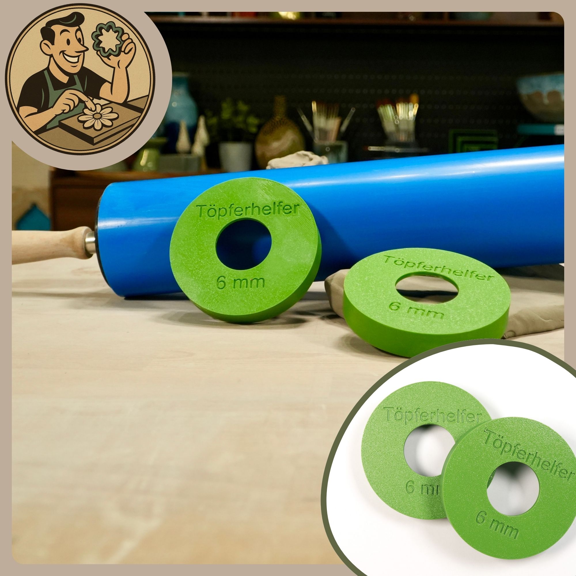 Töpferhelfer Abstandsrolle für Tonroller - 6mm